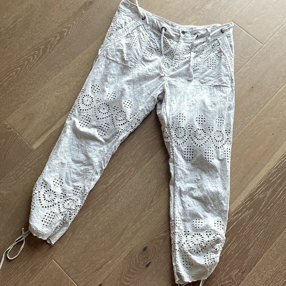Sundance Everyday Eyelet Pants Womens 16 Jogger pant beige drawstrings Bohemian - Picture 2 of 15